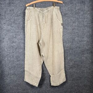 Vintage Ezze Wear Cotton Pants L Lagenlook Striped Pull On‎ Canada Boho Cropped